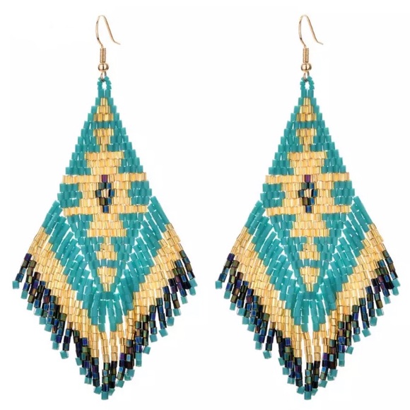 Turquoise SW Beaded Tassel Earrings! - Picture 4 of 5